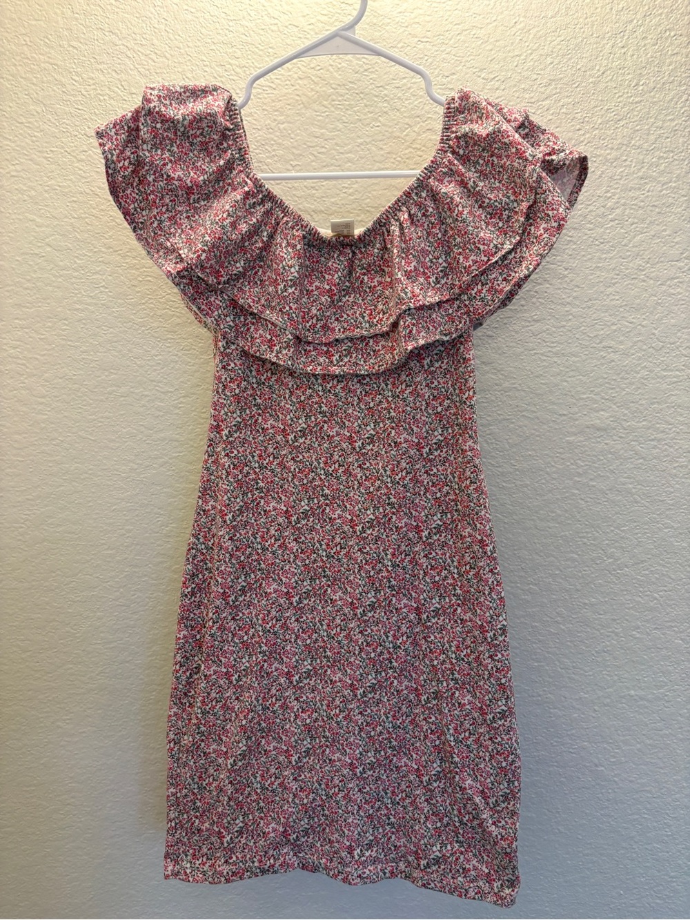 H&M Pink Floral Off-Shoulder Ruffle Dress